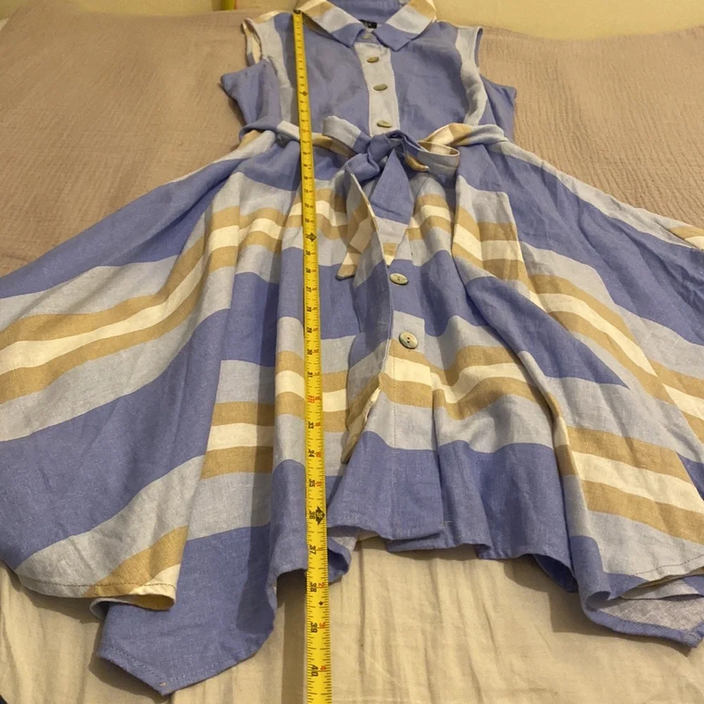 1. State Blue and Tan Striped Midi Linen Blend Dress. Size M